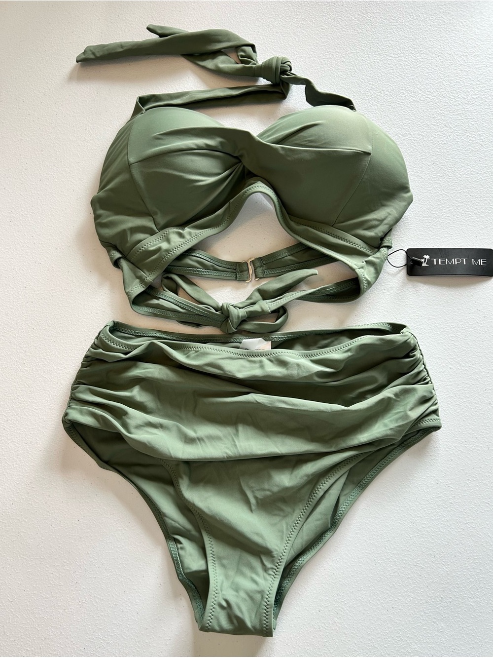 NWT Tempt Me Green High Waisted Halter Bikini Set - Small